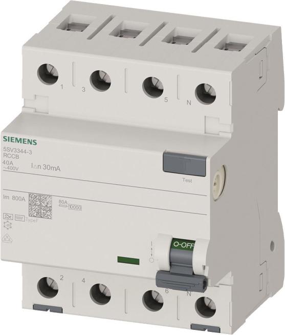 Residual Current Circuit Breaker 40/0.03A 3-pole+N 400V (5SV33443) 4TE