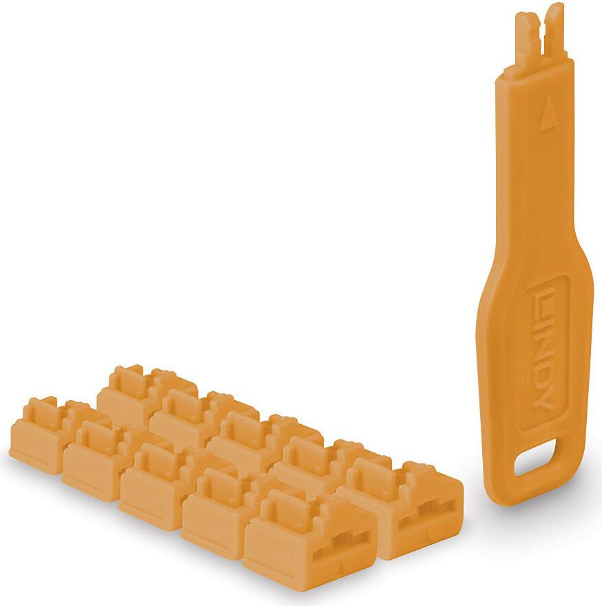 LINDY 47897 RJ45 Port Blocker with Key - Orange - 10 Pieces