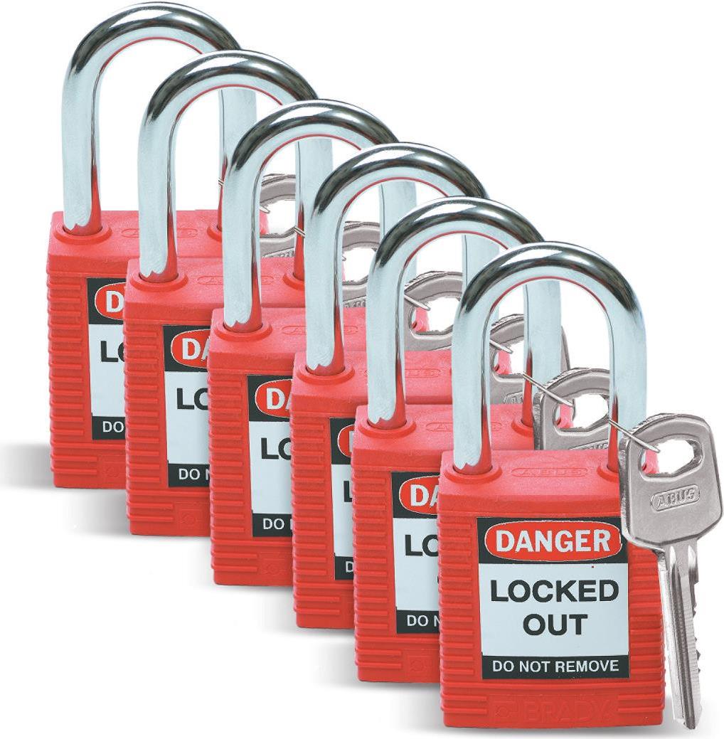 Brady Lockout Padlocks Nylon Case with Steel Shackle 6-Pack 051339