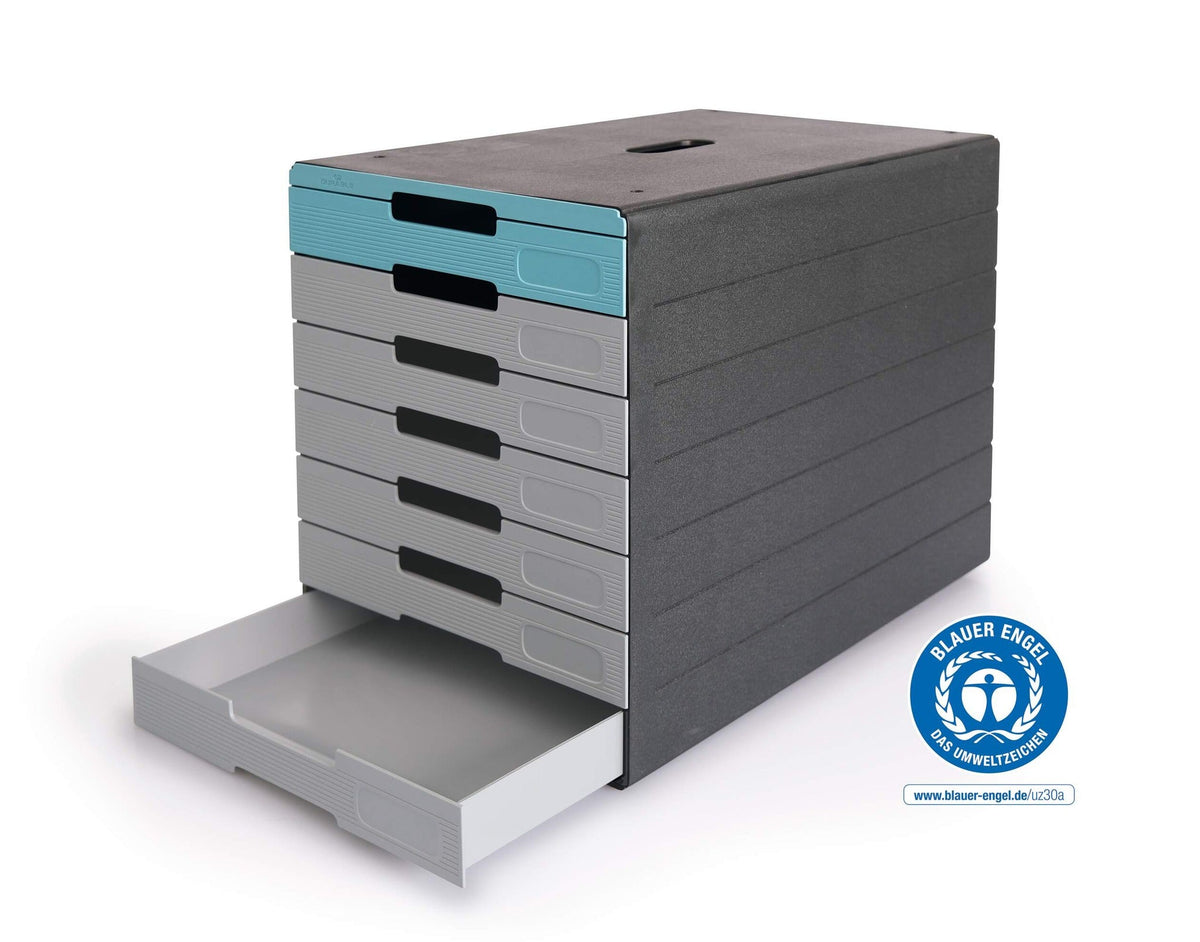 DURABLE Idealbox Plus Drawer Box Grey/Blue 776306 A4 with 7 Drawers 1 Piece