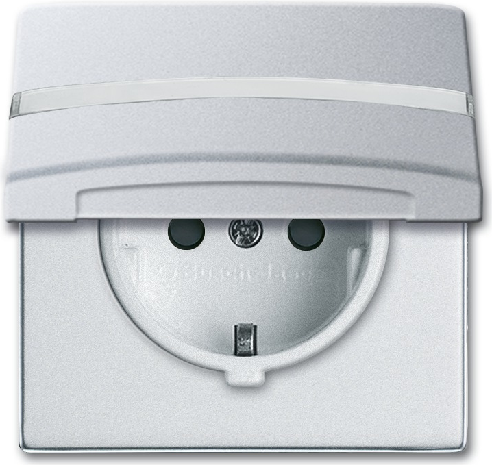 Busch-Jaeger CEE 7/3 Socket, 2P+E, Silver, IP44, 250 V, 16 A, 70 mm x 62 mm