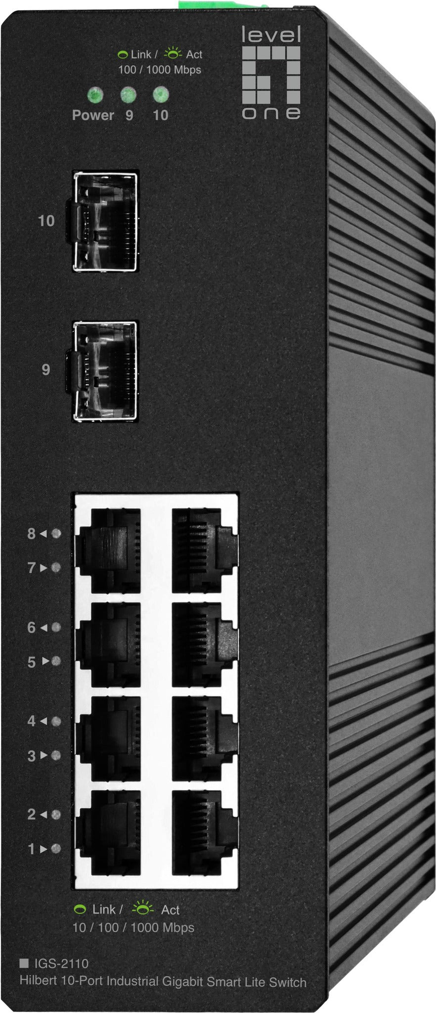 LevelOne Hilbert 10-Port Industrial Gigabit Smart Lite Switch 8 x Gigabit RJ45 2 x Gigabit SFP (IGS-2110)