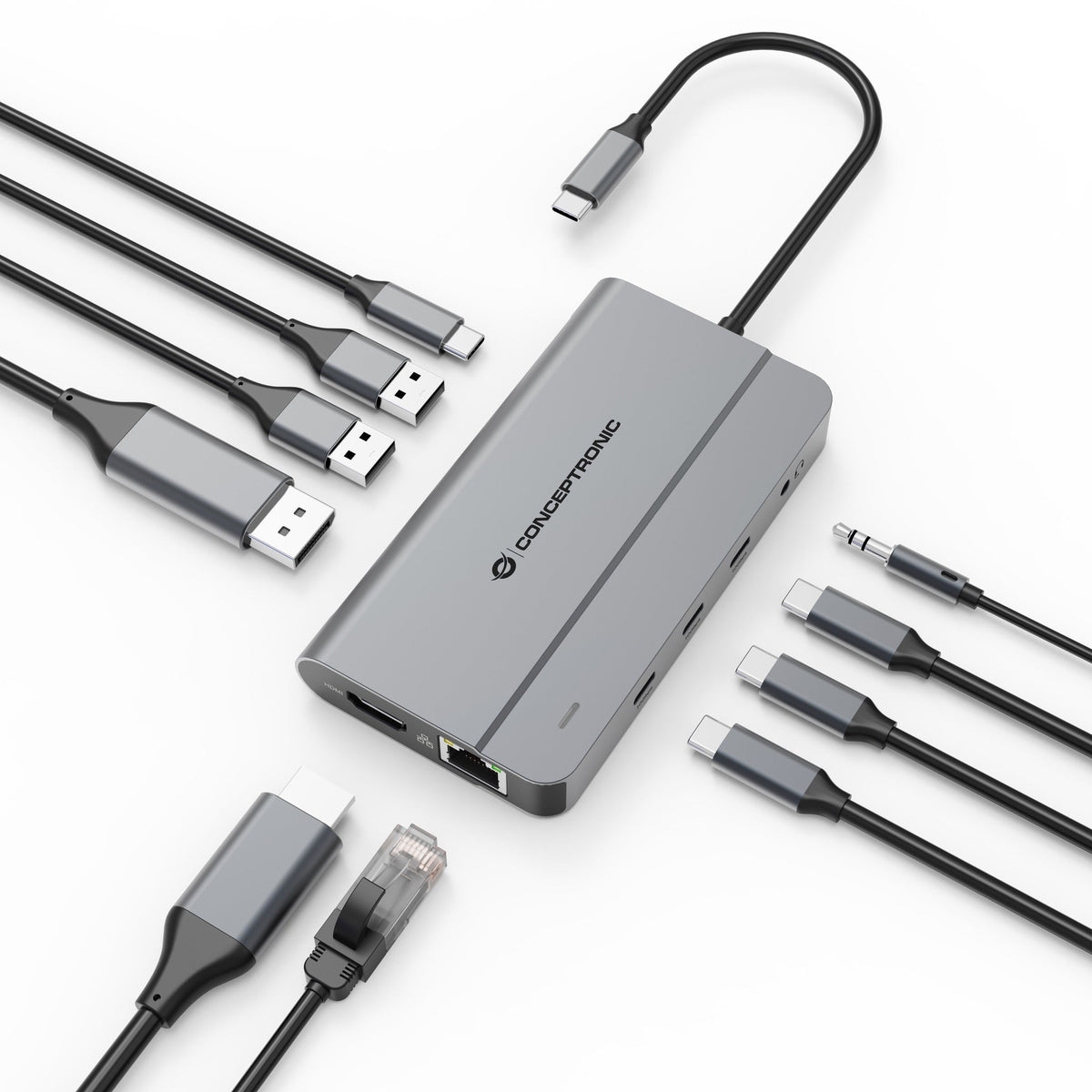 Conceptronic DONN34G 10-in-1 USB 3.2 Gen 2 MST Docking Station - 4K60Hz HDMI - 8K30Hz DisplayPort - 100W USB PD