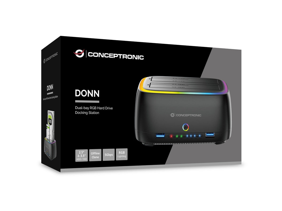 Conceptronic DONN36B Dual-bay RGB Hard Drive Docking Station