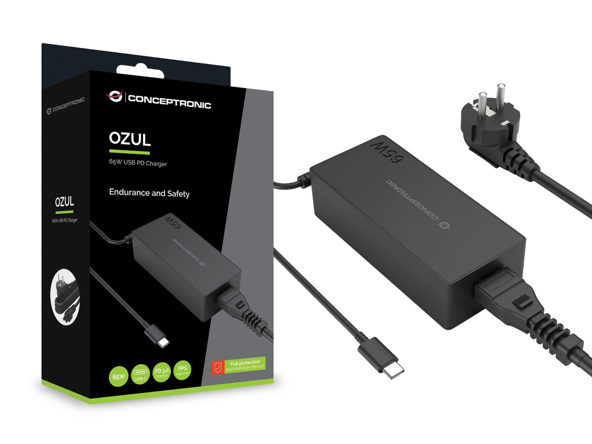Conceptronic OZUL09BE 65W USB PD Charger | Model: 591032