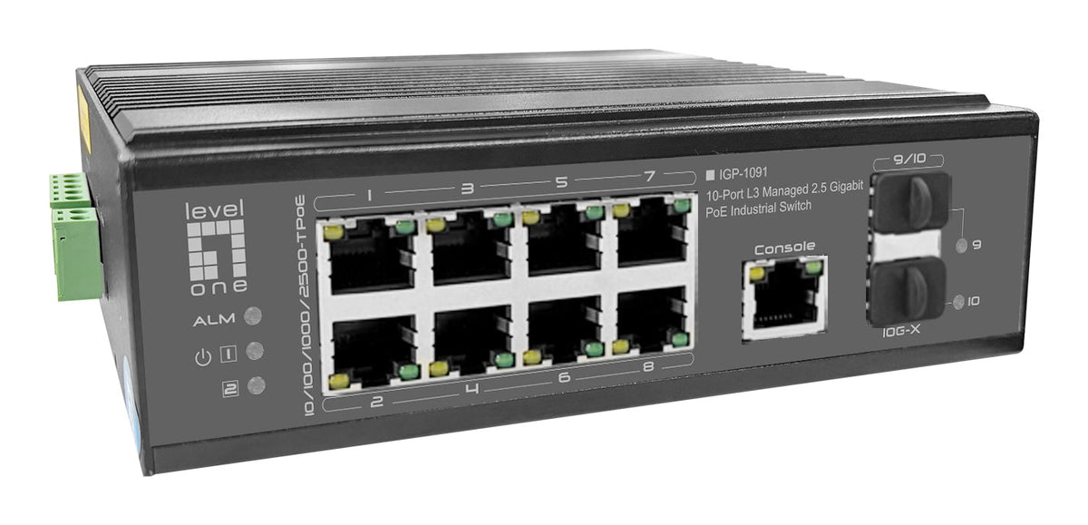 LevelOne IGP-1091 10-Port L3 Managed 2.5 Gigabit PoE Industrial Switch