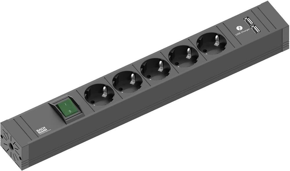 Bachmann Extension Cord - 5 Outlets - 2.0 m - Black - 420.0021