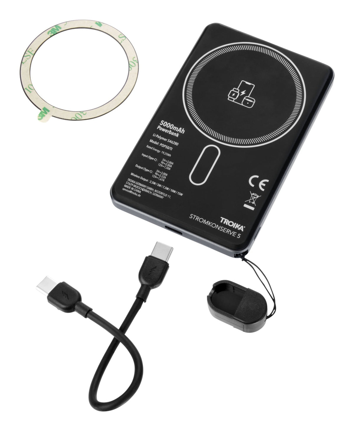 TROIKA POP50 Power Bank 5000mAh Wireless Charger Grey, Black (POP50/TI)
