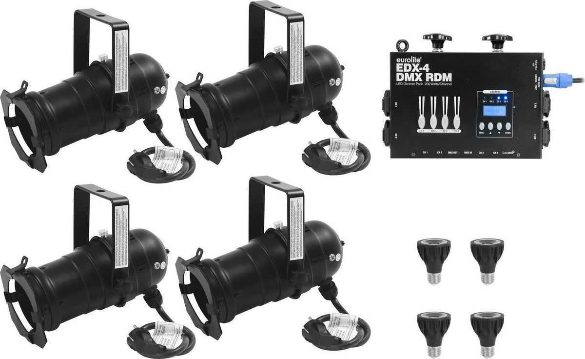 EUROLITE Set 4x PAR-20 Spot sw dim2warm + EDX-4 DMX RDM LED Dimmer Pack 20000695