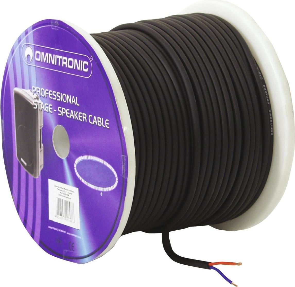 OMNITRONIC Speaker Cable 2x1.5 50 m - Black, Impact Resistant (3030011 L)
