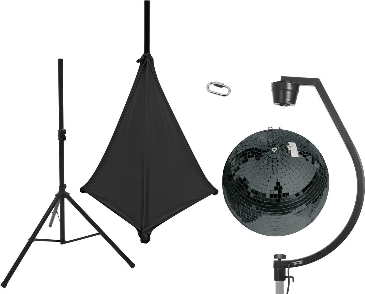 EUROLITE 50 cm Black Mirror Ball Set with Stand and Black Sail