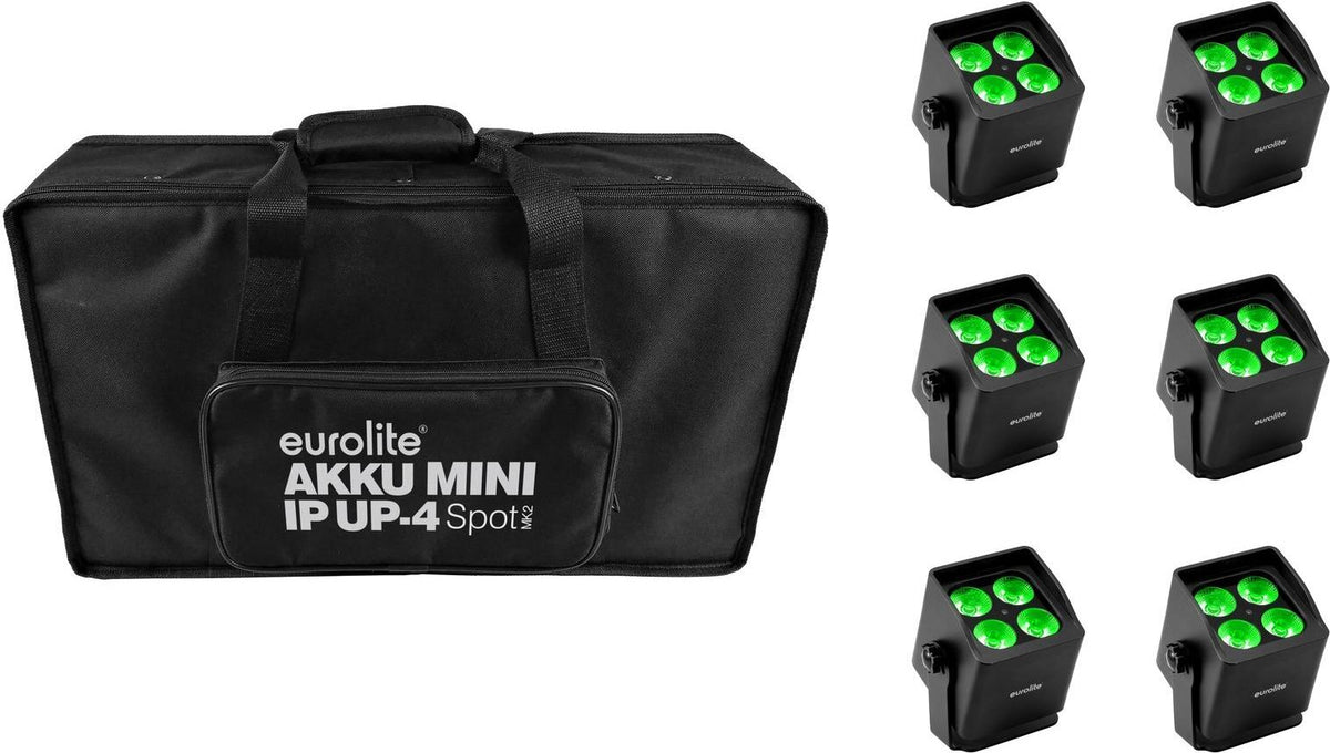 EUROLITE Set 6x AKKU Mini IP UP-4 QCL Spot MK2 + Soft-Bag