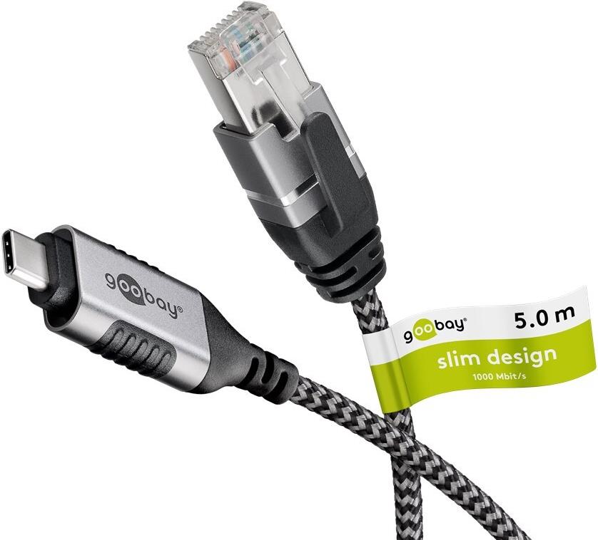 Goobay Ethernet Cable USB-C 3.1 to RJ45 Slim 5 m - Connects Router Modem (74405)