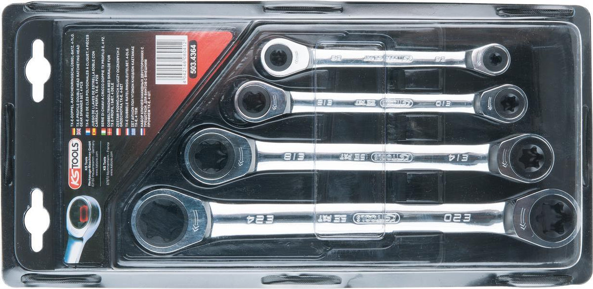 KS TOOLS GEARplus TX-E Double Ratchet Wrench Set, 4 pcs 503.4364