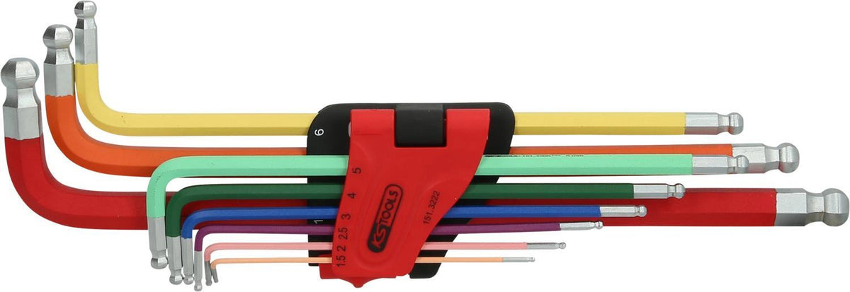 KS TOOLS Double Ball Head Hex Key Set, Extra Long, 9 Pieces, Model 151.3222