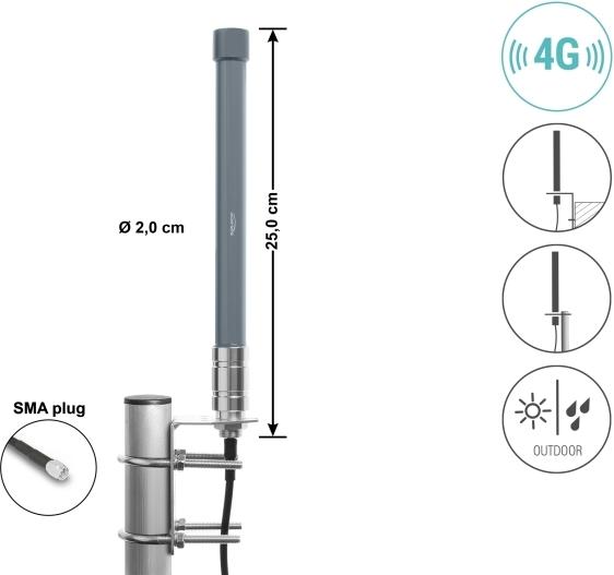 Delock 4 G Antenna SMA Connector - 2-3 dBi - Outdoor - 25 cm
