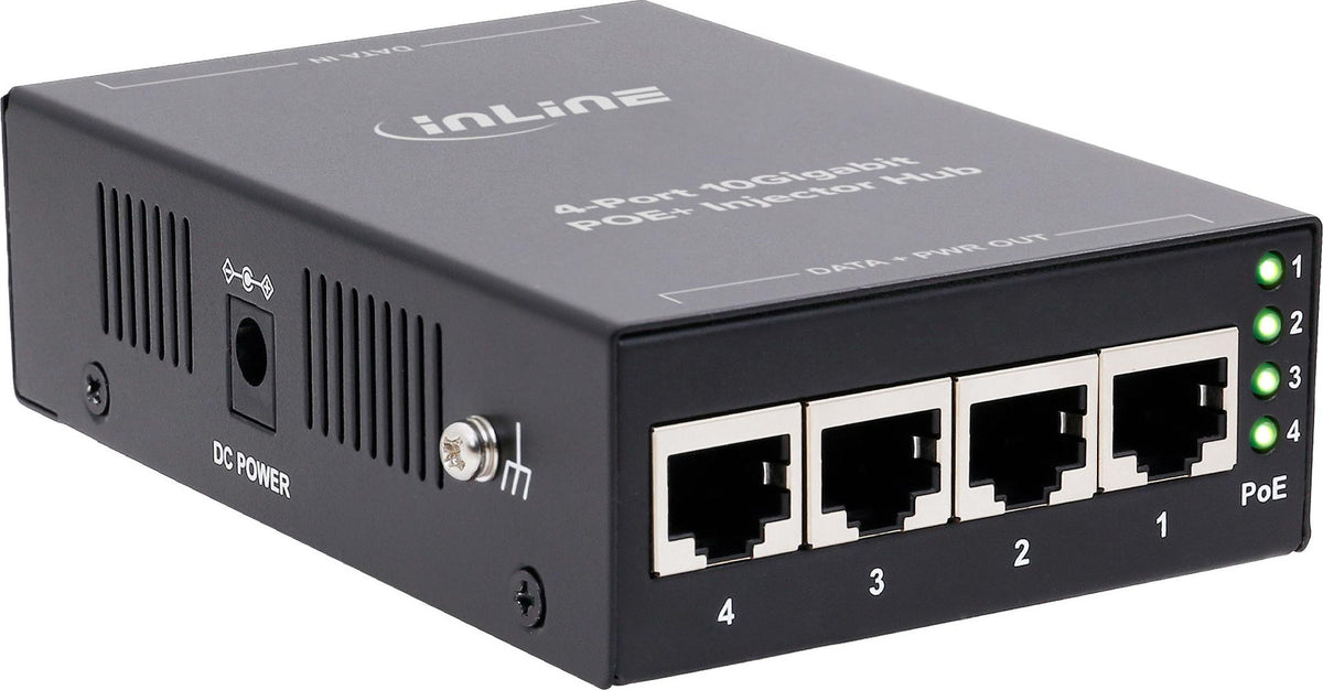 InLine® PoE+ 10Gigabit Injektor Hub 4 Port - Metall, lüfterlos