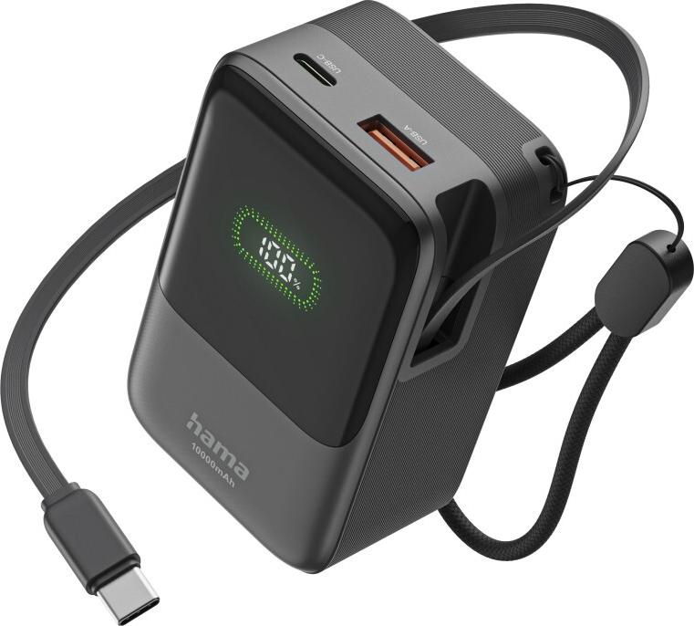 Hama Power Pack Roll Up 10000mAh, 2 Outputs: USB-C, USB-A, Fast Charging, 20W (00201784)