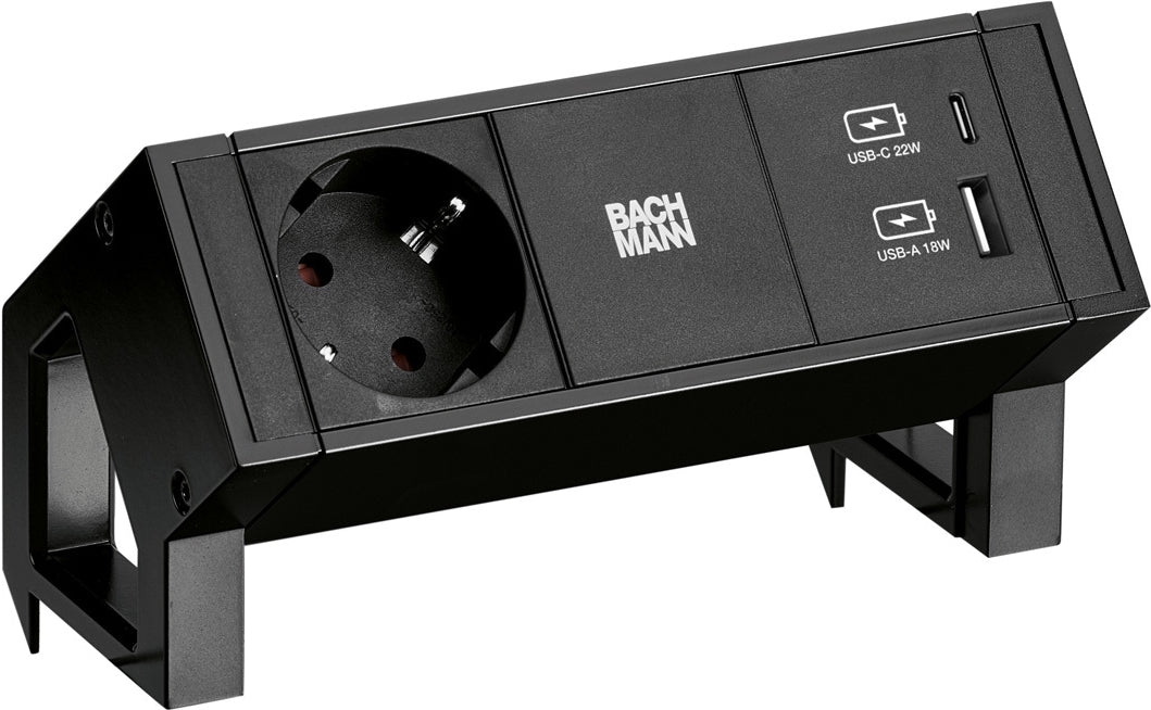 Bachmann DESK2 USB A/C Charger - Black - 1x CEE7/3