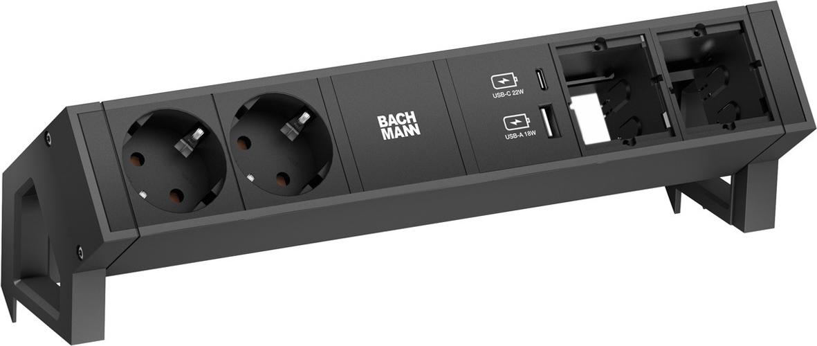 Bachmann DESK2 2x CEE7/3 2xCM 2xUSB Charger 22W Black | Model BM0019672