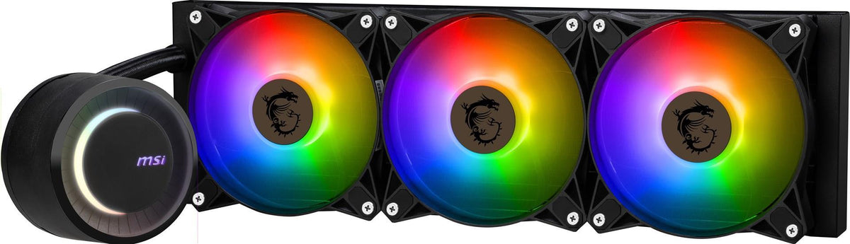 MSI MAG CORELIQUID E360 - Liquid CPU Cooling System - Cooler size: 360 mm - (for: LGA1150, LGA1151, LGA1155, LGA1156, LGA1200, LGA1700, AM4, AM5, TR4, sTRX4) - Copper socket - 120 mm (306-7ZW6E11-C24)