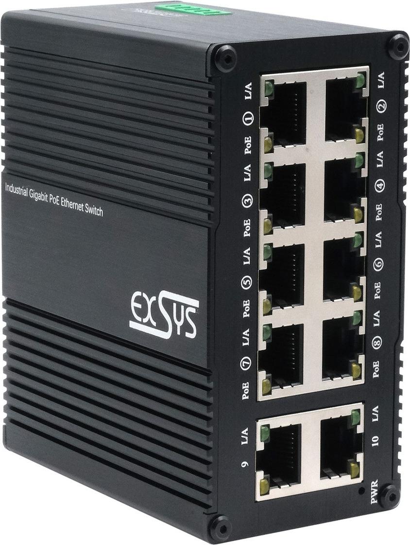 Exsys 10-Port Industrial Ethernet Mini PoE-Switch (EX-62026POE) 10x