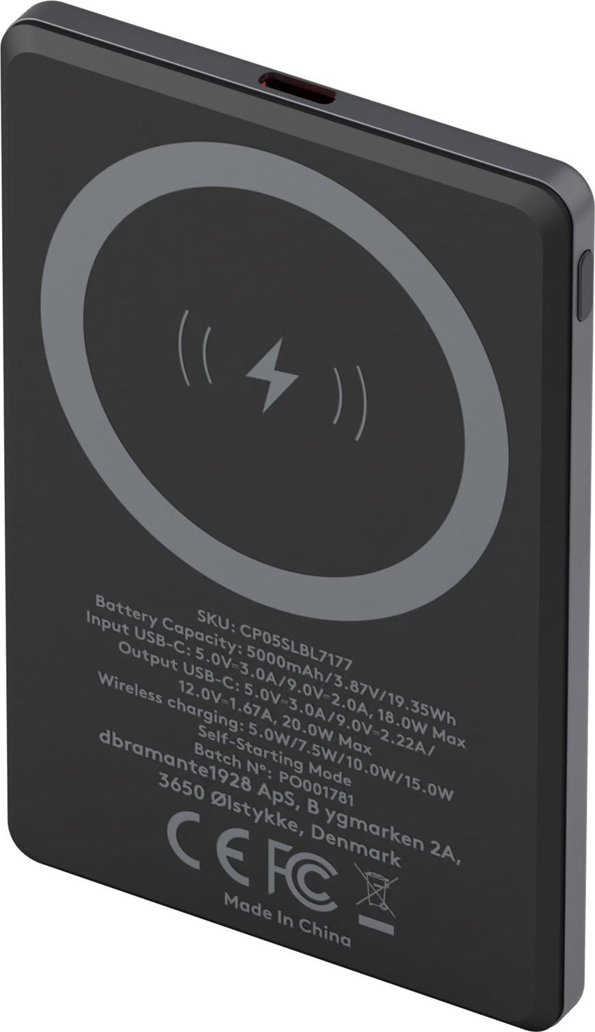 dbramante1928 Power Bank - 5000 mAh - 20W - 3A - USB-C - Grey - CP05SLBL7254
