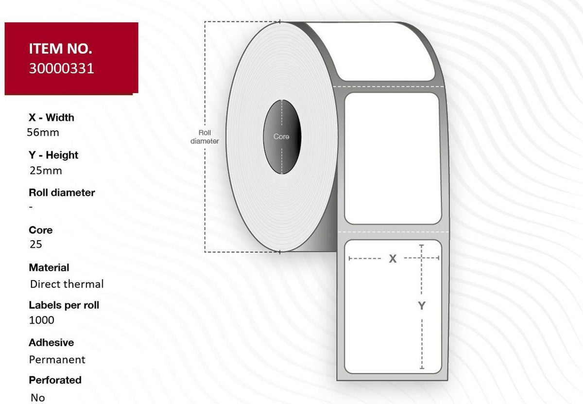 Capture Label 56x25 - Core 25 White 1,000 Labels per Roll 24 Rolls per Box (30000331-PRO)
