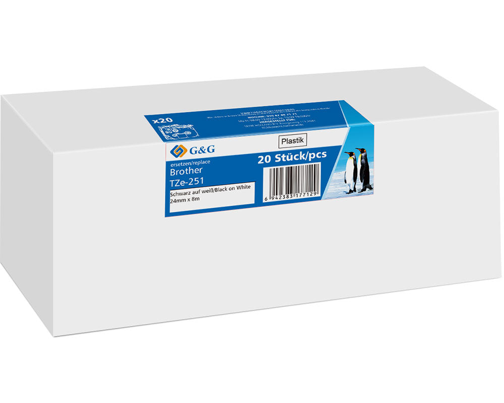 G&G Compatible Brother TZe-251 Label Tapes 20 Pack (24 mm x 8 m, Laminated) - 5T251-20TDGG