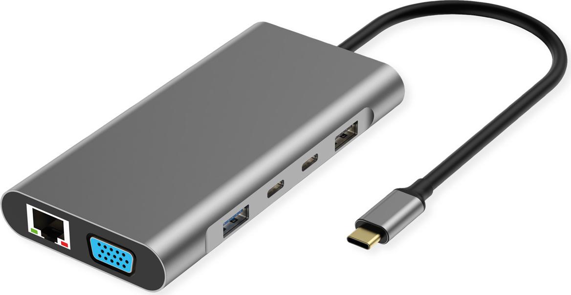 VALUE 10-in-1 USB C Docking Station - 4K60 2xHDMI, 1xDP/VGA/GbE, 2xUSB-C, 2xUSB-A