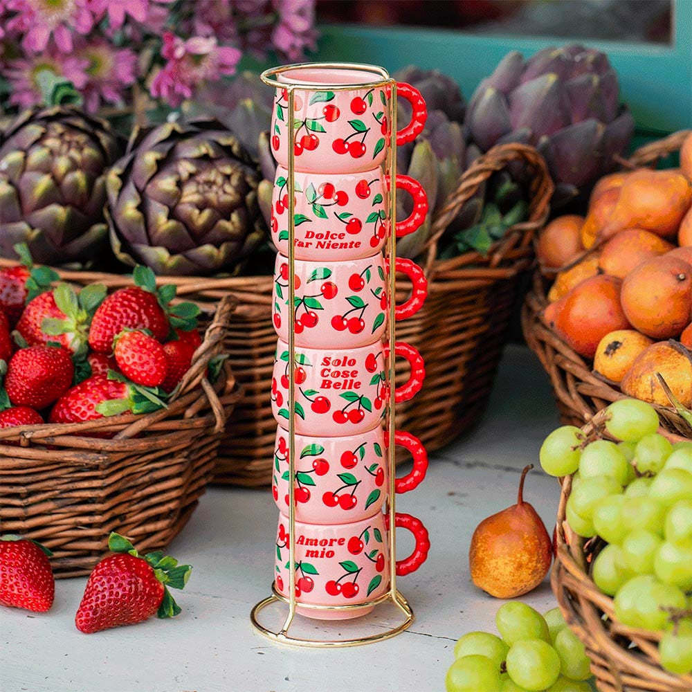 Bialetti Set of 6 Cups with Metal Frame mercato della frutta (PFRUIT007)
