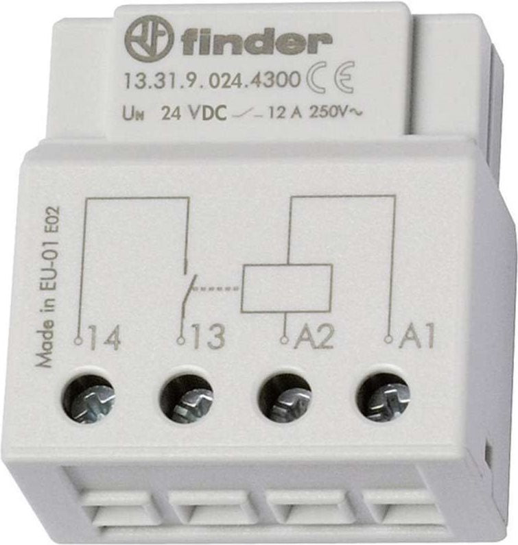 Finder Relay for UP Box or Switch Box, 24 V/DC, 1 Contact, 12 A 250 V/AC, Model 13.31.9.024.4300