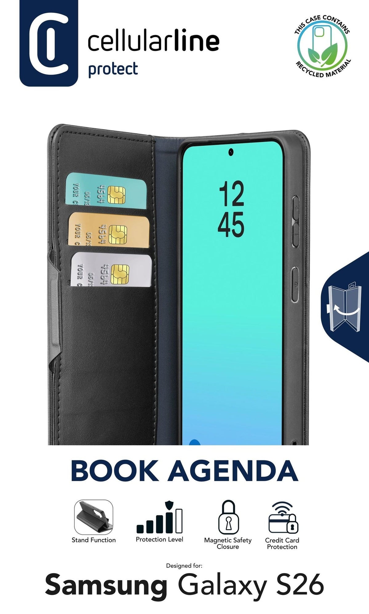 Cellularline Book Agenda 2 Case for Samsung S26 Black