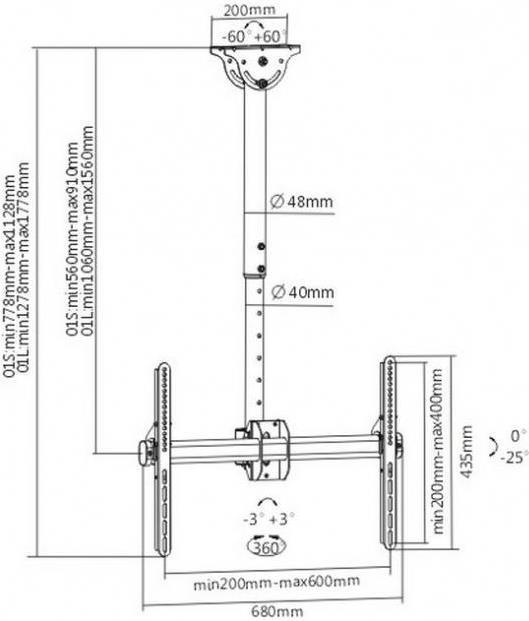 TECHly Telescopic Ceiling Mount for 37-70" LED LCD TV ICA-CPLB-946S