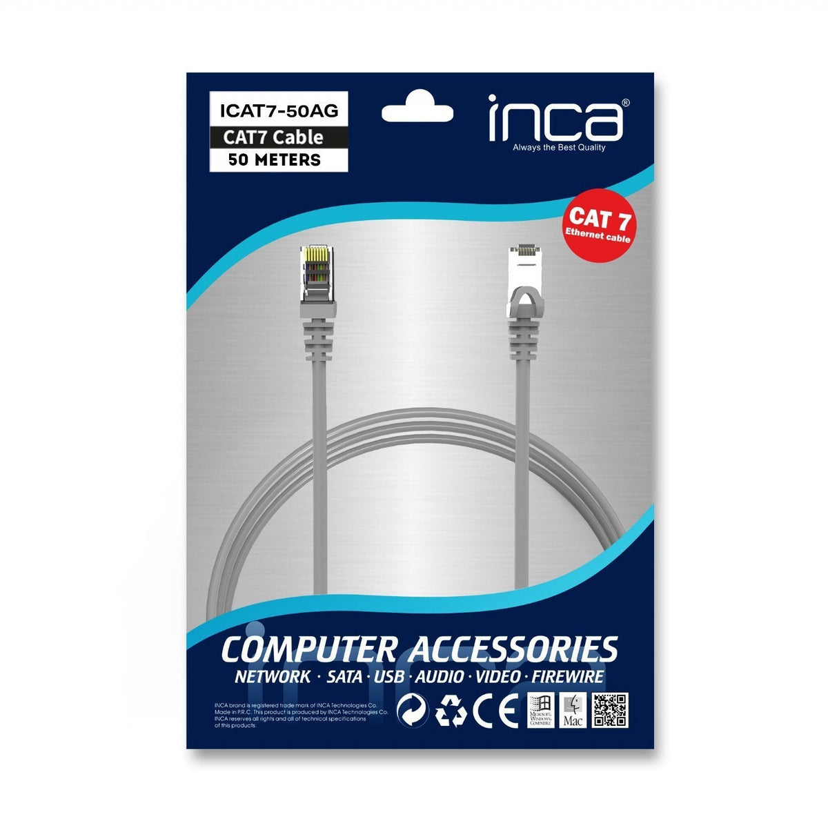 Inca ICAT7-50AG Networking Cable, Grey, 50 m, Cat7 S/FTP | Model 568439