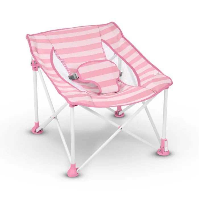 BRIGHT STARS Transat bébé pliable Rose Pop 'N Chill, pare soleil SPF +50 et sac de transport inclus