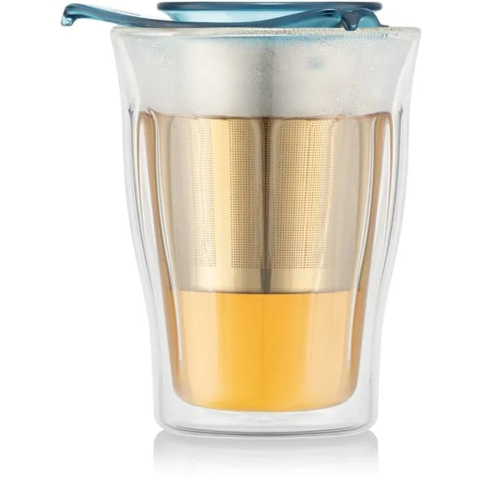 Bodum Copenhagen / Yo-Yo theeglas met infuser - 0,35 L - ice blue