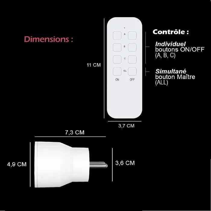 Set of 3 indoor sockets with remote control - KYF