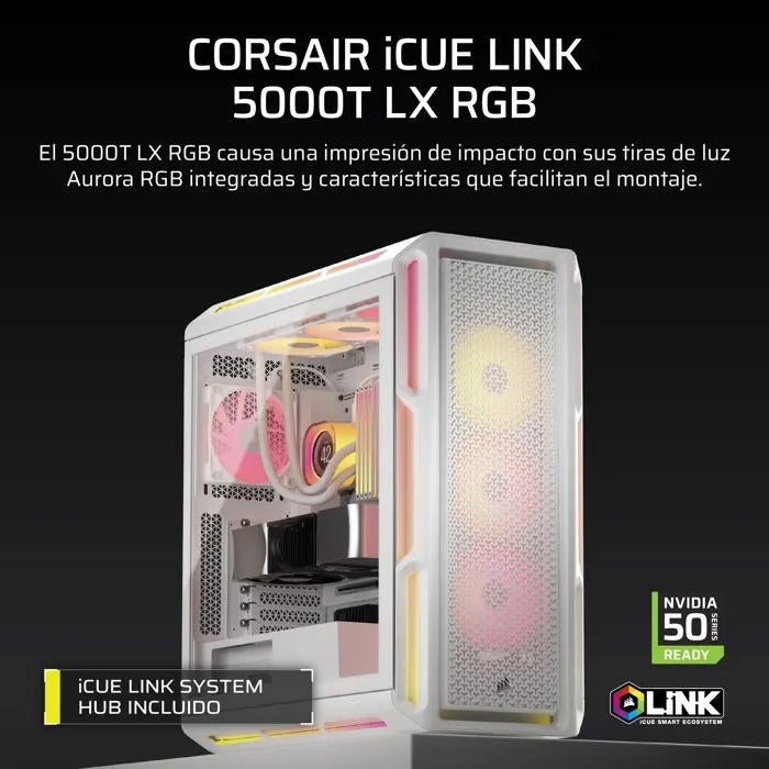 CORSAIR - 5000T LX RGB - ATX PC Case - 3 LX120 RGB Fans - White