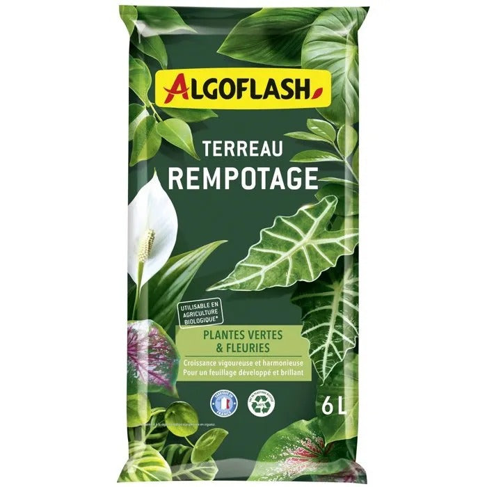 Terreau de rempotage - Plantes vertes - 6L ALGOFLASH