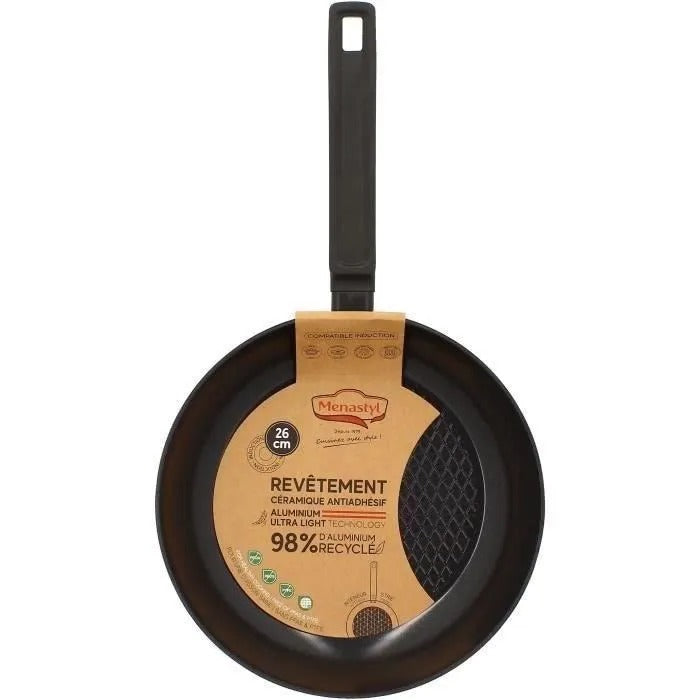 MENASTYL Frying Pan - Forged Aluminum - Black - 26 cm - Suitable for all hobs