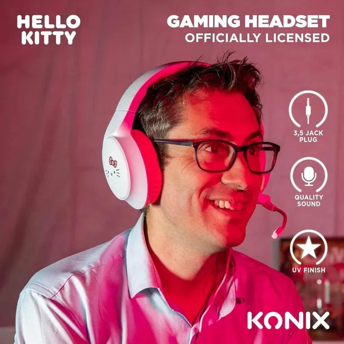 Konix Wired Circumaural Gaming Headset - Hello Kitty Design - Compatible with PC, PS5, Switch 2, Xbox - 1.5 m