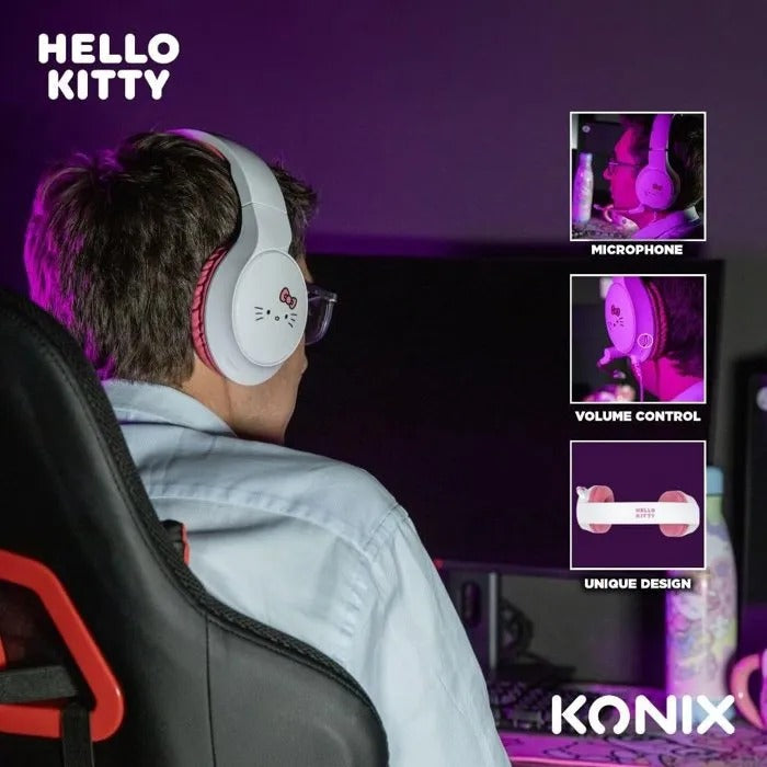 Konix Wired Circumaural Gaming Headset - Hello Kitty Design - Compatible with PC, PS5, Switch 2, Xbox - 1.5 m