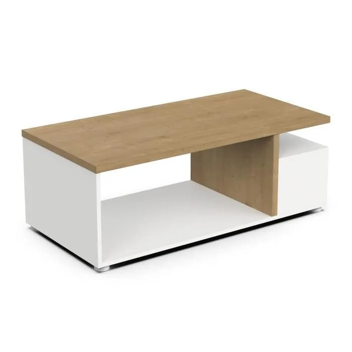 ACCESS Rectangular Coffee Table - 3 Niches - Hamilton Oak and White Decor - 91.8 x 50 x 36 cm