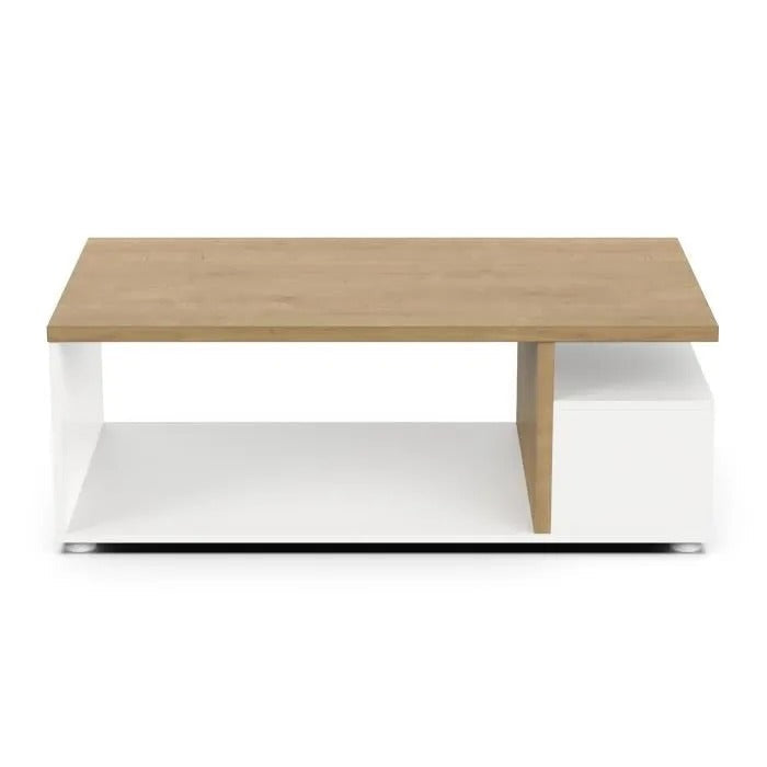 ACCESS Rectangular Coffee Table - 3 Niches - Hamilton Oak and White Decor - 91.8 x 50 x 36 cm