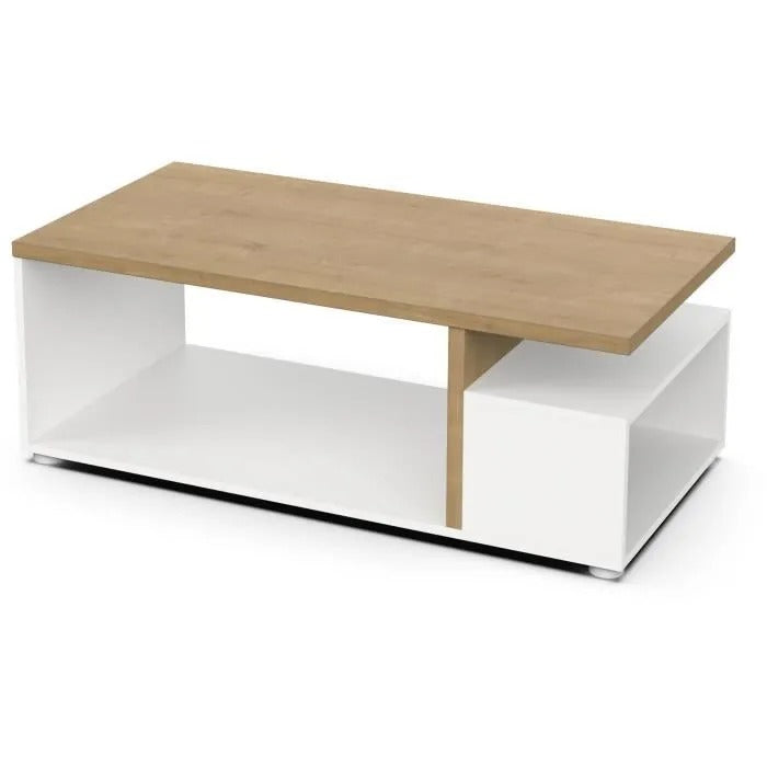 ACCESS Rectangular Coffee Table - 3 Niches - Hamilton Oak and White Decor - 91.8 x 50 x 36 cm