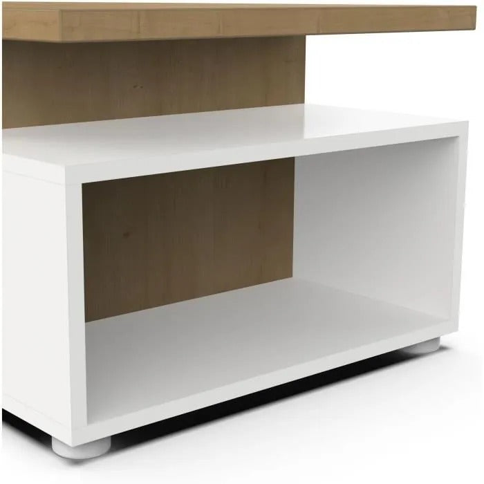 ACCESS Rectangular Coffee Table - 3 Niches - Hamilton Oak and White Decor - 91.8 x 50 x 36 cm