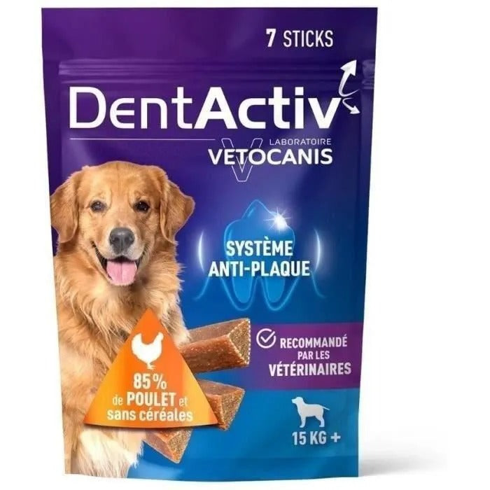 VETOCANIS DentActiv - Oral Hygiene Sticks for Dogs 15 kg+ - 7 Sticks - 76 g