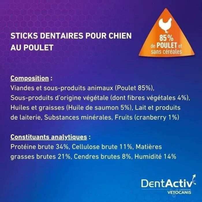 VETOCANIS DentActiv - Oral Hygiene Sticks for Dogs 15 kg+ - 7 Sticks - 76 g