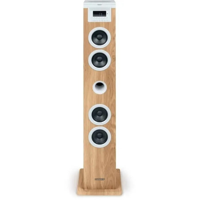 THOMSON Speaker Tower Bluetooth/CD/USB/SD 60W FM Radio White/Wood